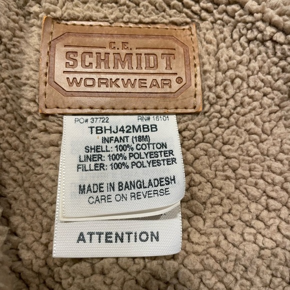 Chore coat kids brown fleece lined hooded  size 18 months Schmidt workwear - Picture 4 of 4